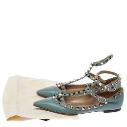Pre Owned Valentino Pale Blue Leather Rockstud Flats Size 37