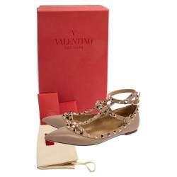 Pre Owned Valentino Blush Pink Leather Rockstud Ankle Cuff Ballet Flats Size 39.5