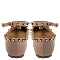 Pre Owned Valentino Blush Pink Leather Rockstud Ankle Cuff Ballet Flats Size 39.5