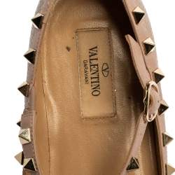 Pre Owned Valentino Blush Pink Leather Rockstud Ankle Cuff Ballet Flats Size 39.5