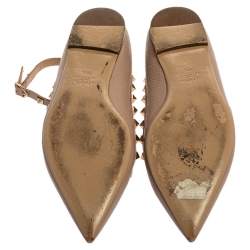 Pre Owned Valentino Blush Pink Leather Rockstud Ankle Cuff Ballet Flats Size 39.5