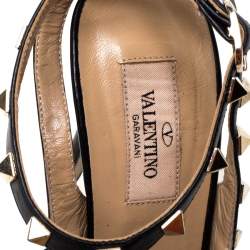 Pre Owned Valentino Black Leather Rockstud Accents Leather T Strap Pointed Toe Sandals Size 40