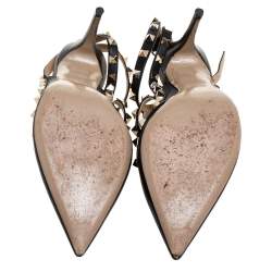 Pre Owned Valentino Black Leather Rockstud Accents Leather T Strap Pointed Toe Sandals Size 40