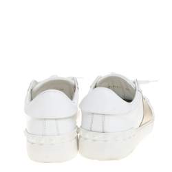 Pre Owned Valentino White Leather Rockstud Low Top Sneakers Size 38