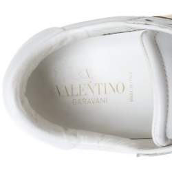 Pre Owned Valentino White Leather Rockstud Low Top Sneakers Size 38