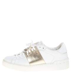 Pre Owned Valentino White Leather Rockstud Low Top Sneakers Size 38