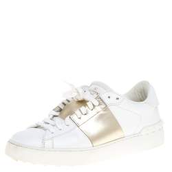 Pre Owned Valentino White Leather Rockstud Low Top Sneakers Size 38