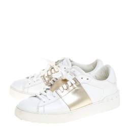 Pre Owned Valentino White Leather Rockstud Low Top Sneakers Size 38