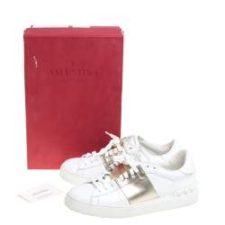 Pre Owned Valentino White Leather Rockstud Low Top Sneakers Size 38