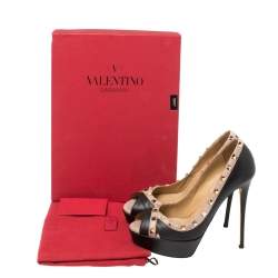 Valentino Black Leather Rockstud Peep Toe Platform Pumps Size 37