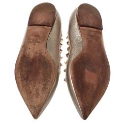 Pre Owned Valentino Metallic Leather Rockstud Ballet Flats Size 38.5
