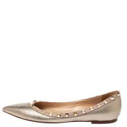 Pre Owned Valentino Metallic Leather Rockstud Ballet Flats Size 38.5
