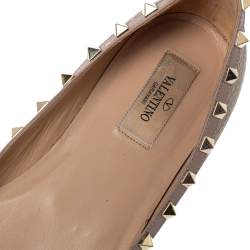 Pre Owned Valentino Metallic Leather Rockstud Ballet Flats Size 38.5