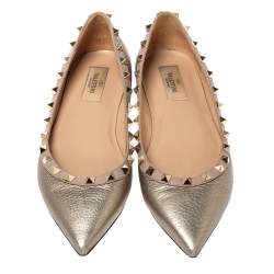Pre Owned Valentino Metallic Leather Rockstud Ballet Flats Size 38.5