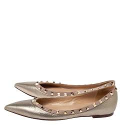 Pre Owned Valentino Metallic Leather Rockstud Ballet Flats Size 38.5