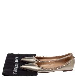 Pre Owned Valentino Metallic Leather Rockstud Ballet Flats Size 38.5