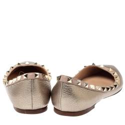 Pre Owned Valentino Metallic Leather Rockstud Ballet Flats Size 38.5