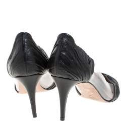 Valentino Black Leather and PVC B Drape Pointed Toe Pumps Size 41