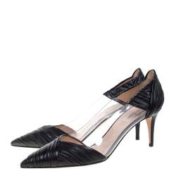 Valentino Black Leather and PVC B Drape Pointed Toe Pumps Size 41