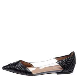 Valentino Black Leather and PVC B Drape Pointed Toe Ballet Flats Size 40.5