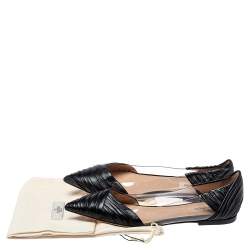 Valentino Black Leather and PVC B Drape Pointed Toe Ballet Flats Size 40.5