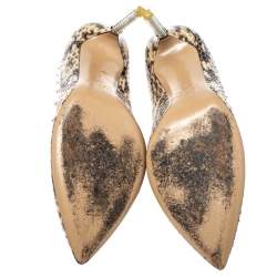 Pre Owned Valentino Beige Python and PVC Crystal Rockstud Pointed Toe Pumps Size 37