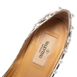 Pre Owned Valentino Beige Python and PVC Crystal Rockstud Pointed Toe Pumps Size 37