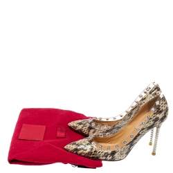 Pre Owned Valentino Beige Python and PVC Crystal Rockstud Pointed Toe Pumps Size 37
