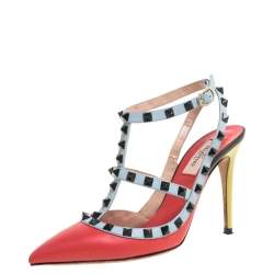 مملوكة مسبقًا Valentino Multicolor Leather Rockstud Sandal Size 38
