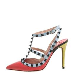 مملوكة مسبقًا Valentino Multicolor Leather Rockstud Sandal Size 38