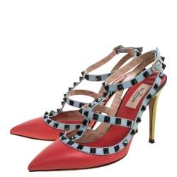 مملوكة مسبقًا Valentino Multicolor Leather Rockstud Sandal Size 38