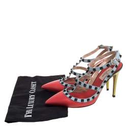 مملوكة مسبقًا Valentino Multicolor Leather Rockstud Sandal Size 38