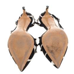 Pre Owned Valentino Black/White Dalmatian Print Canvas And Leather Rockstud D'orsay Slingback Sandals Size 37