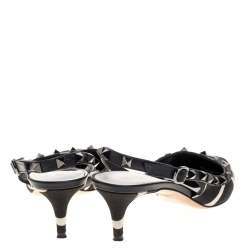 Pre Owned Valentino Black/White Dalmatian Print Canvas And Leather Rockstud D'orsay Slingback Sandals Size 37