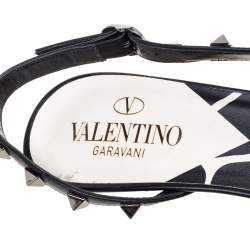 Pre Owned Valentino Black/White Dalmatian Print Canvas And Leather Rockstud D'orsay Slingback Sandals Size 37
