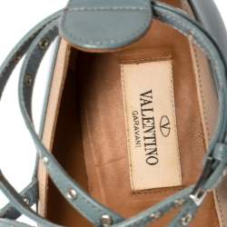 Pre Owned Valentino Blue/Beige Leather Kitten Heels Ankle Strap Pointed Toe Pumps Size 39.5