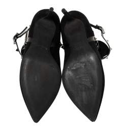 Pre Owned Valentino Black Suede Rockstud Harness Ankle Boots Size 36.5