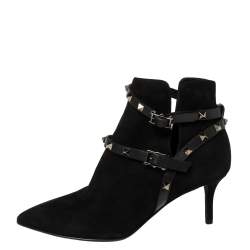 Pre Owned Valentino Black Suede Rockstud Harness Ankle Boots Size 36.5
