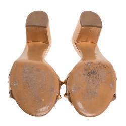 Pre Owned Valentino Metallic Rose Gold Leather Rockstud Trim Block Heel Slide Sandals Size 40