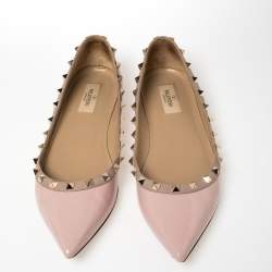 Pre Owned Valentino Pink Patent Leather Rockstud Ballet Flats Size 40