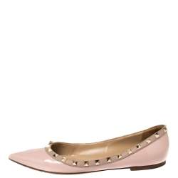Pre Owned Valentino Pink Patent Leather Rockstud Ballet Flats Size 40