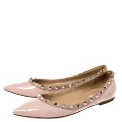 Pre Owned Valentino Pink Patent Leather Rockstud Ballet Flats Size 40