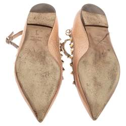 Pre Owned Valentino Metallic Rose Gold Leather Rockstud Ankle Strap Ballet Flats Size 40