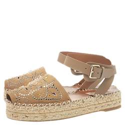 Pre Owned حذاء إسبادريلز فالنتينو سيور كاحل زخرفة جلد وسويدى بيج مقاس 38