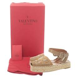 Pre Owned حذاء إسبادريلز فالنتينو سيور كاحل زخرفة جلد وسويدى بيج مقاس 38