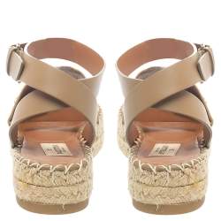 Pre Owned حذاء إسبادريلز فالنتينو سيور كاحل زخرفة جلد وسويدى بيج مقاس 38