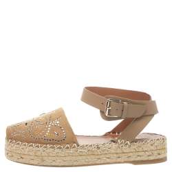 Pre Owned حذاء إسبادريلز فالنتينو سيور كاحل زخرفة جلد وسويدى بيج مقاس 38