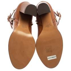 Pre Owned Valentino Tan Leather Rockstud Block Heel Ankle Boots Size 37