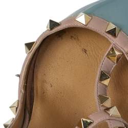 Pre Owned Valentino Gray/Beige Patent Leather Rockstud Ankle Strap Sandals Size 39