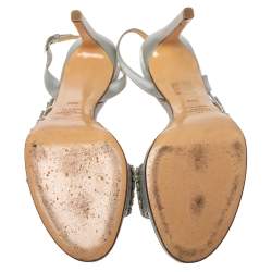 Valentino Light Grey Satin Crystal Embellished Slingback Sandals Size 39.5